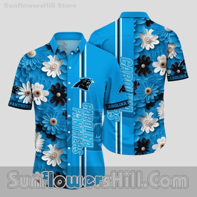 Carolina Panthers Blue Daisy Button Up Shirt for Summer BBQ Lovers