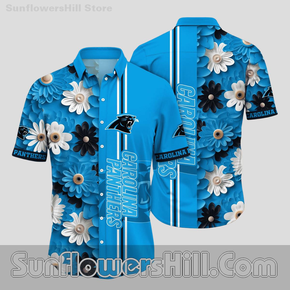 Carolina Panthers Blue Daisy Button Up Shirt for Summer BBQ Lovers