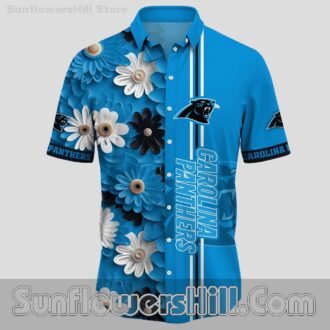 Carolina Panthers Blue Daisy Button Up Shirt for Summer BBQ Lovers