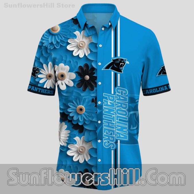 Carolina Panthers Blue Daisy Button Up Shirt for Summer BBQ Lovers