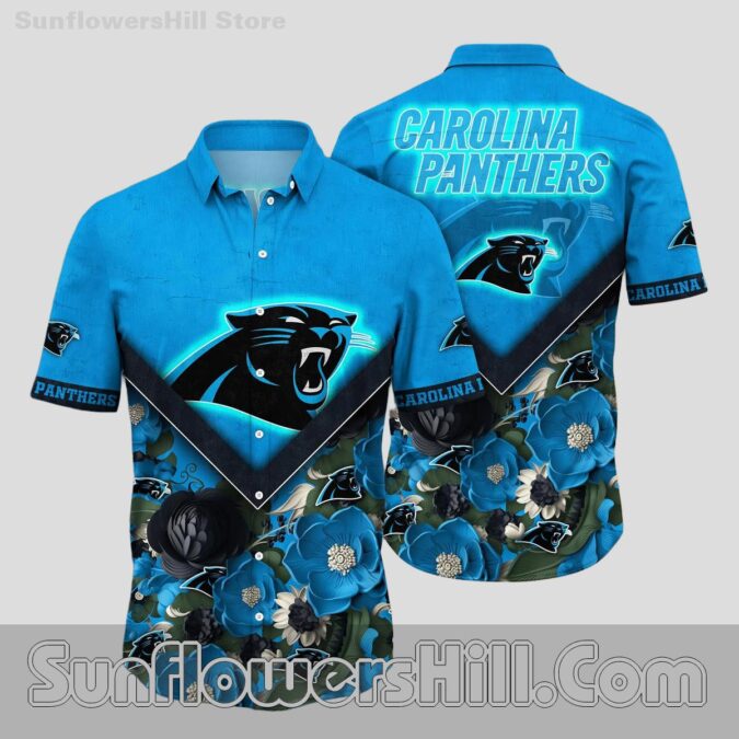 Carolina Panthers Blue Floral Button Up Shirt for Beach Tailgates