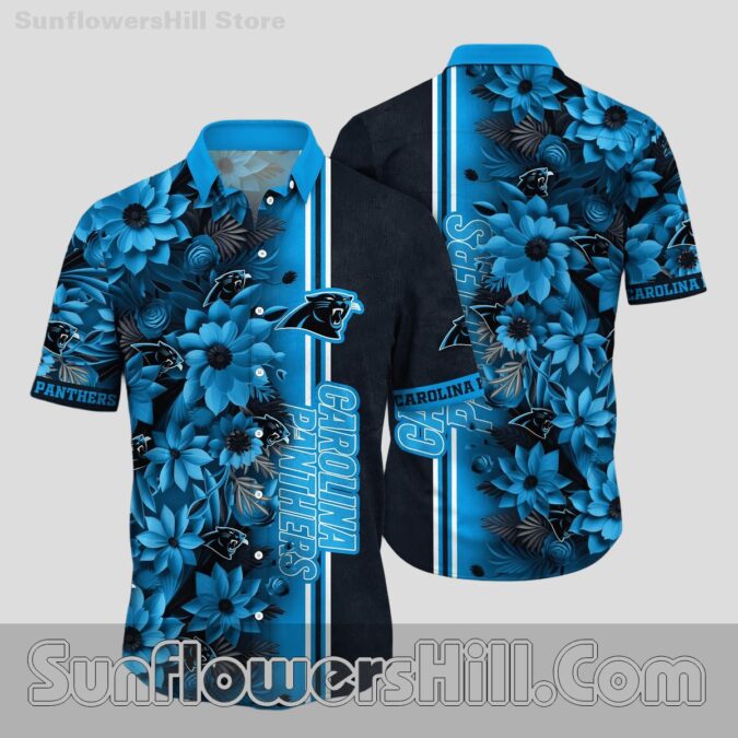 Carolina Panthers Blue Flower Aloha Shirt for Summer Beach Trips