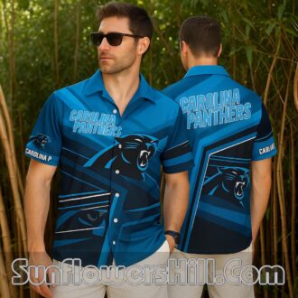 Carolina Panthers Blue Graphic Button Up Shirt for Tailgate Style