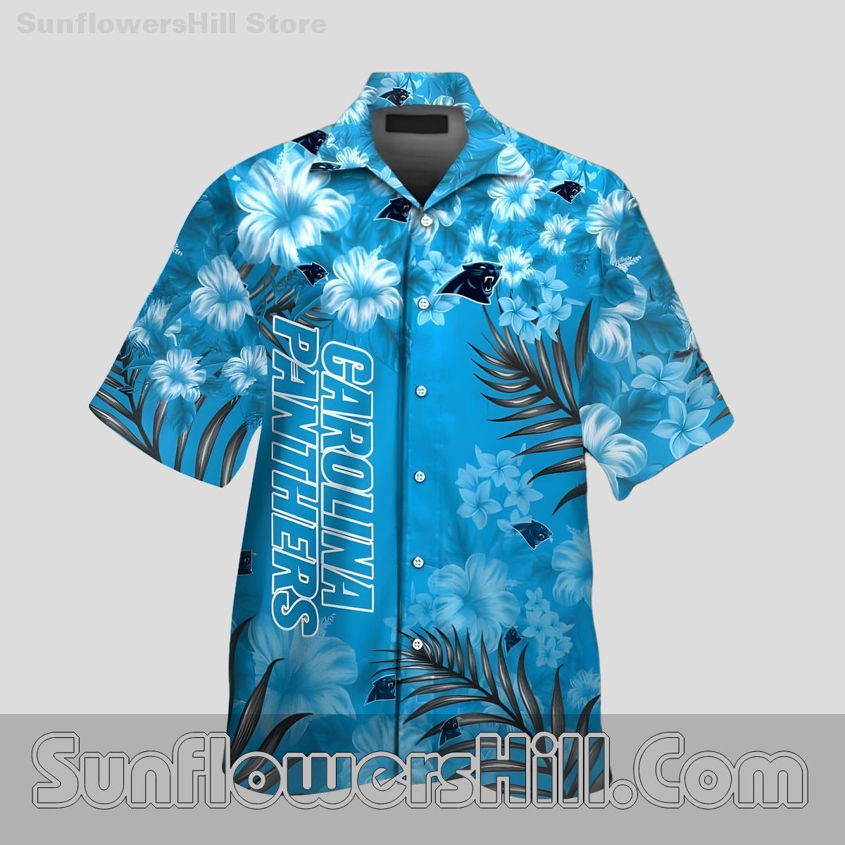 Carolina Panthers Blue Hibiscus Hawaiian Shirt for Beach Trip Fans