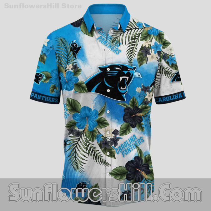 Carolina Panthers Blue Hibiscus Hawaiian Shirt for Game Day Fans