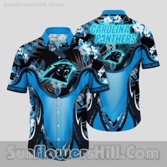 Carolina Panthers Hibiscus Floral Button Up Shirt for Beach Cookouts