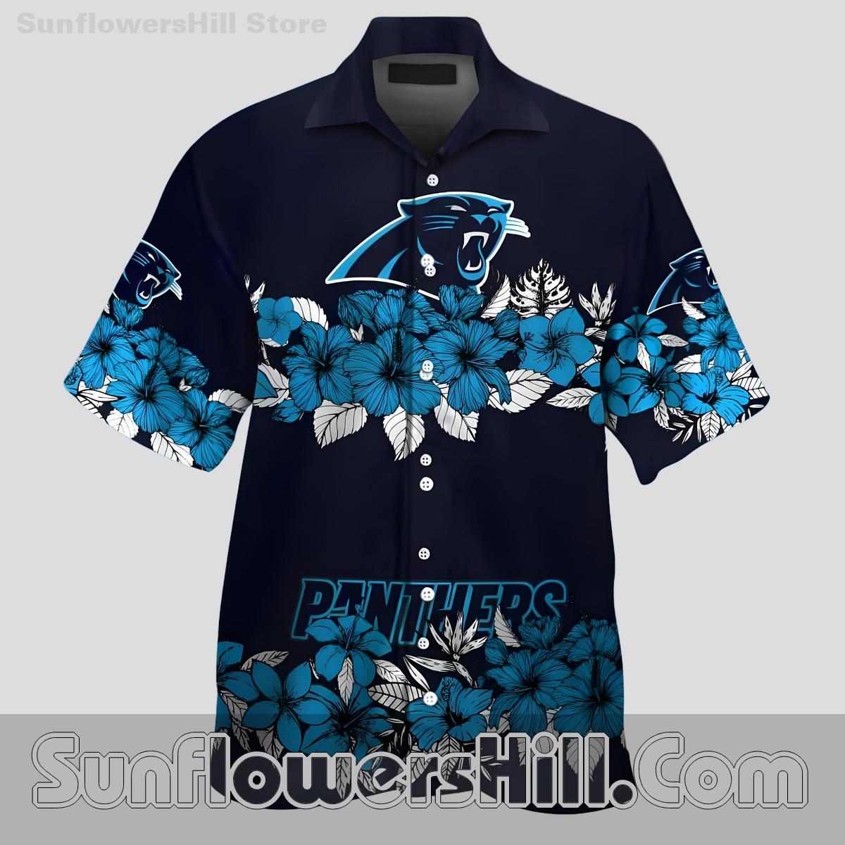 Carolina Panthers Hibiscus Stripe Hawaiian Shirt for Game Day BBQs