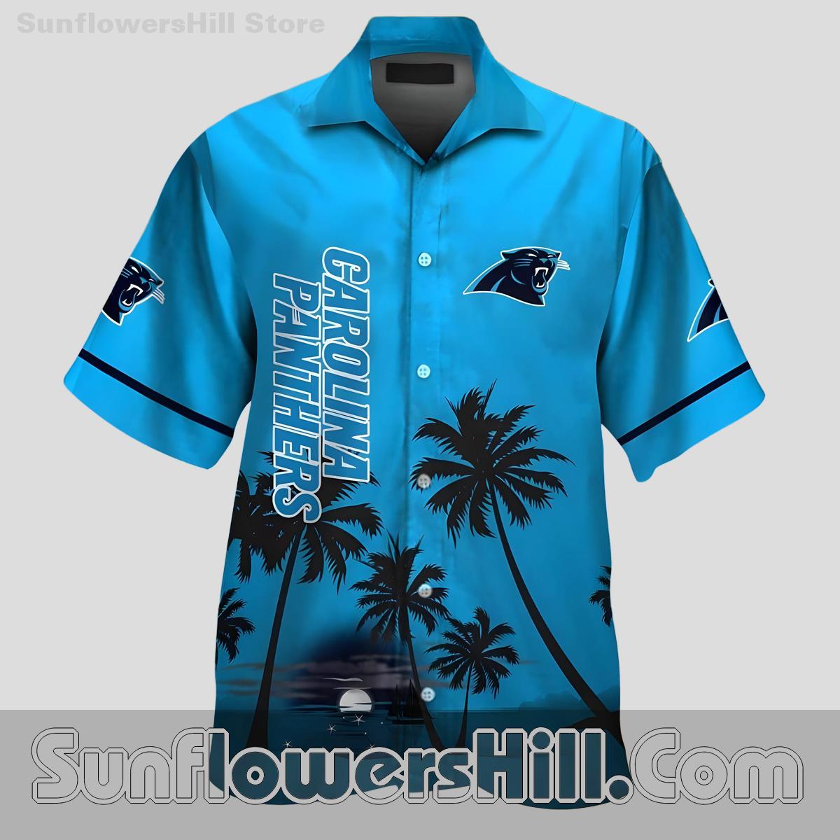 Carolina Panthers Night Palm Tree Button Up Shirt for Game Day