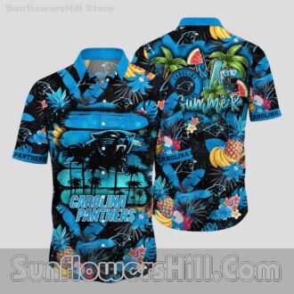 Carolina Panthers Palm Tree Aloha Shirt for Holiday Getaways and Sports Lovers