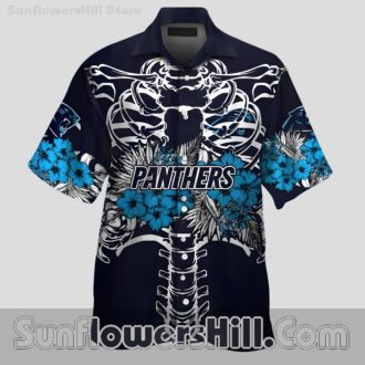 Carolina Panthers Skeleton Floral Button Up Shirt for Game Day Fans