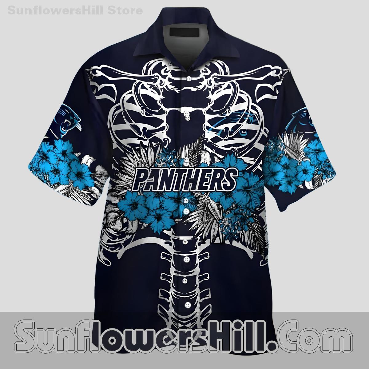 Carolina Panthers Skeleton Floral Button Up Shirt for Game Day Fans