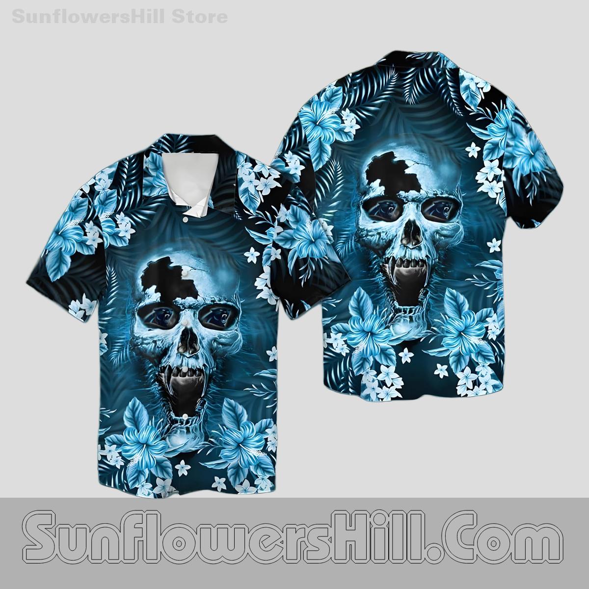 Carolina Panthers Skull Leaf Hawaiian Shirt for Halloween Party