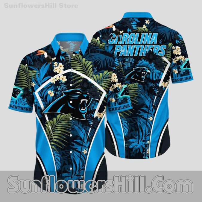 Carolina Panthers Tropical Palm Button Up Shirt for Beach Trips