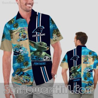 Custom Name Carolina Panthers Baby Yoda Hawaiian Shirt for Beach Loving Fans
