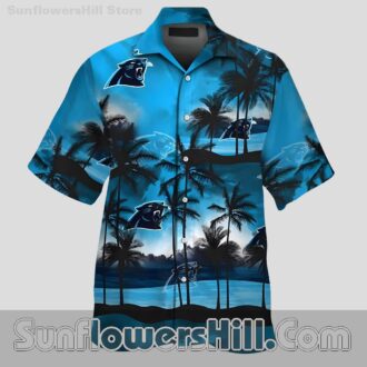 Carolina Panthers Palm Sunset Button Up Shirt for Summer Game Days