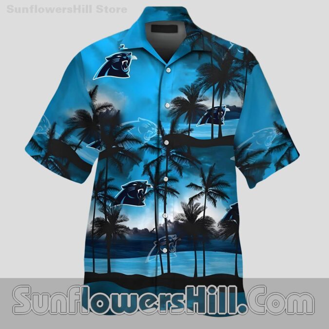 Carolina Panthers Palm Sunset Button Up Shirt for Summer Game Days