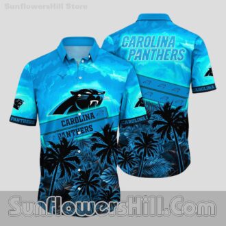 Carolina Panthers Palm Print Button Up Shirt for Beach Day Fans