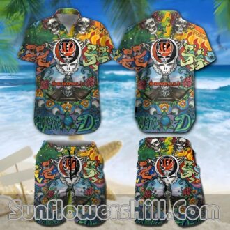 Cincinnati Bengals Grateful Dead Bear Shirt and Shorts Set for Festival Fans
