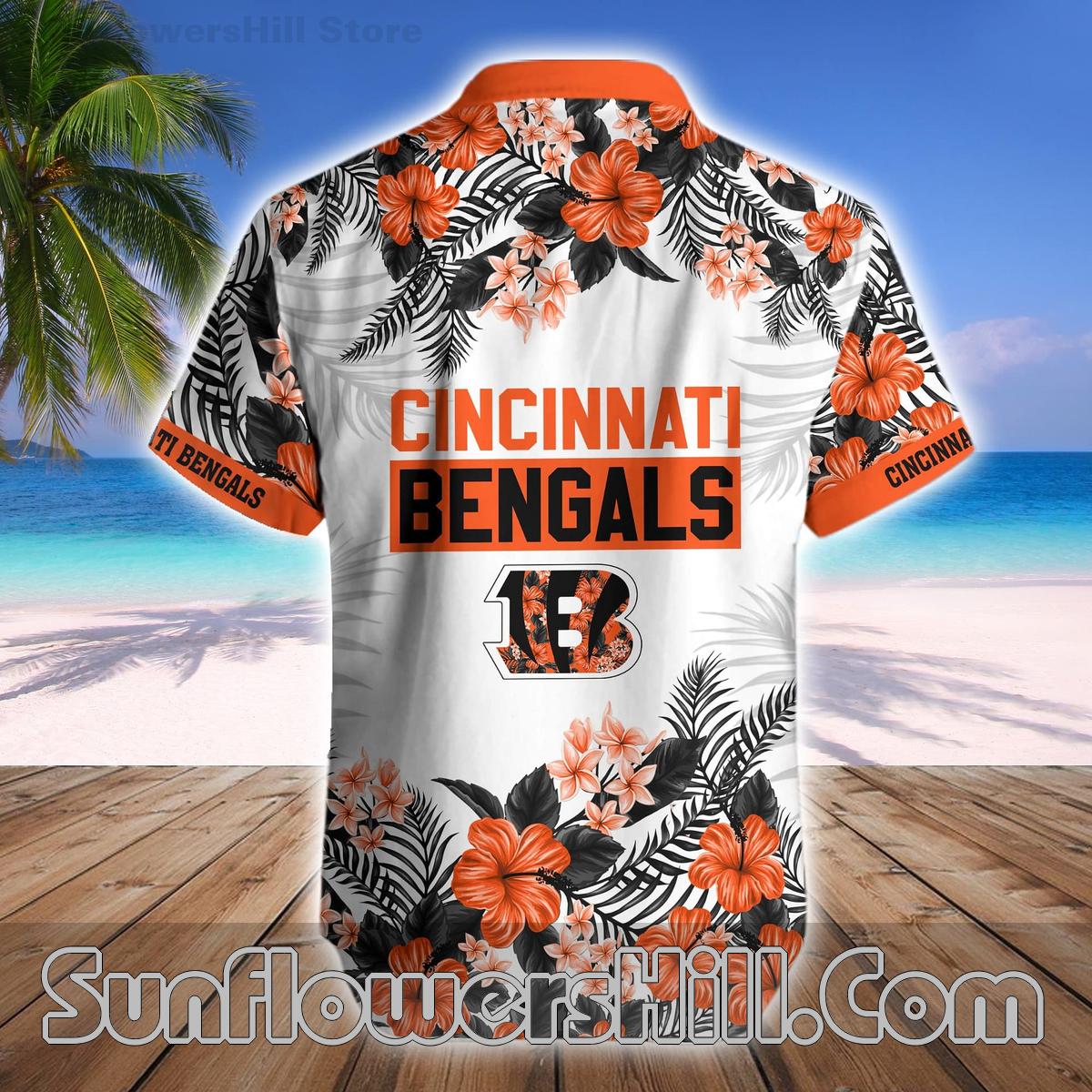 Cincinnati Bengals Hibiscus Bloom Hawaiian Shirt and Shorts Set for Beach Trips