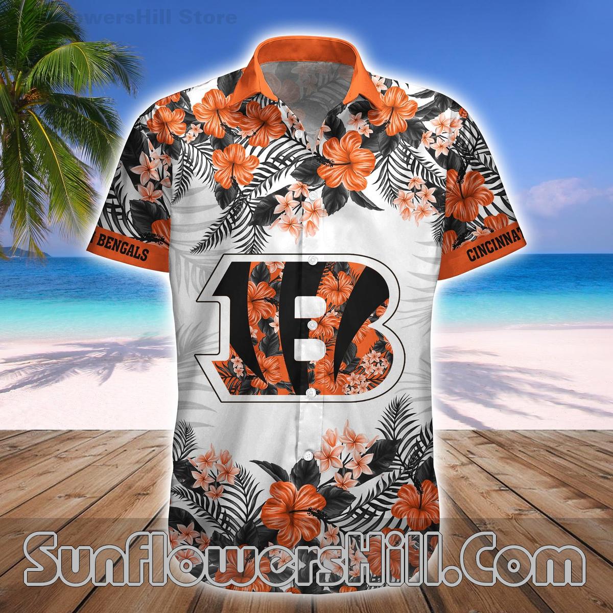 Cincinnati Bengals Hibiscus Bloom Hawaiian Shirt and Shorts Set for Beach Trips