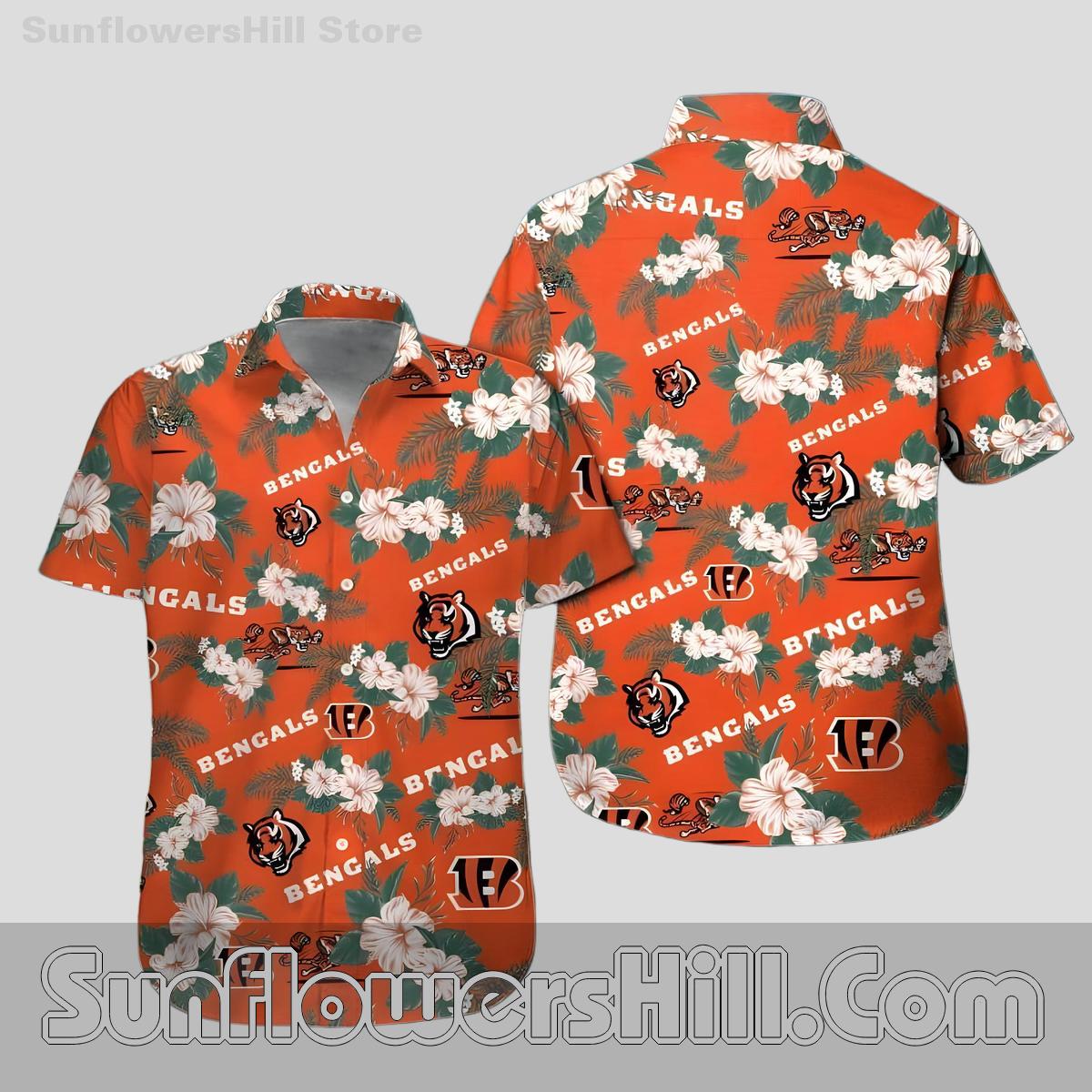Cincinnati Bengals Hibiscus Print Button Up Shirt for Father’s Day Gift