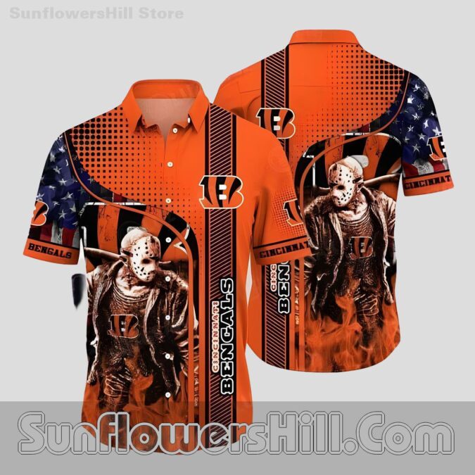 Cincinnati Bengals Jason Flames Button Up Shirt for Halloween Fans