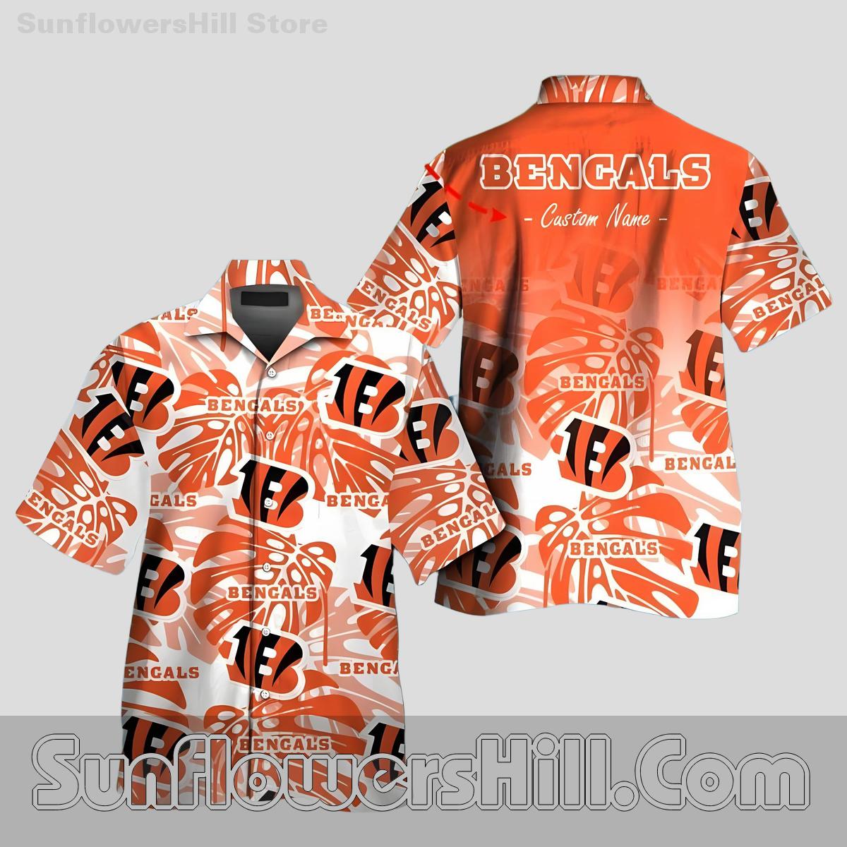 Cincinnati Bengals Orange Leaf Custom Hawaiian Shirt for Beach Fans