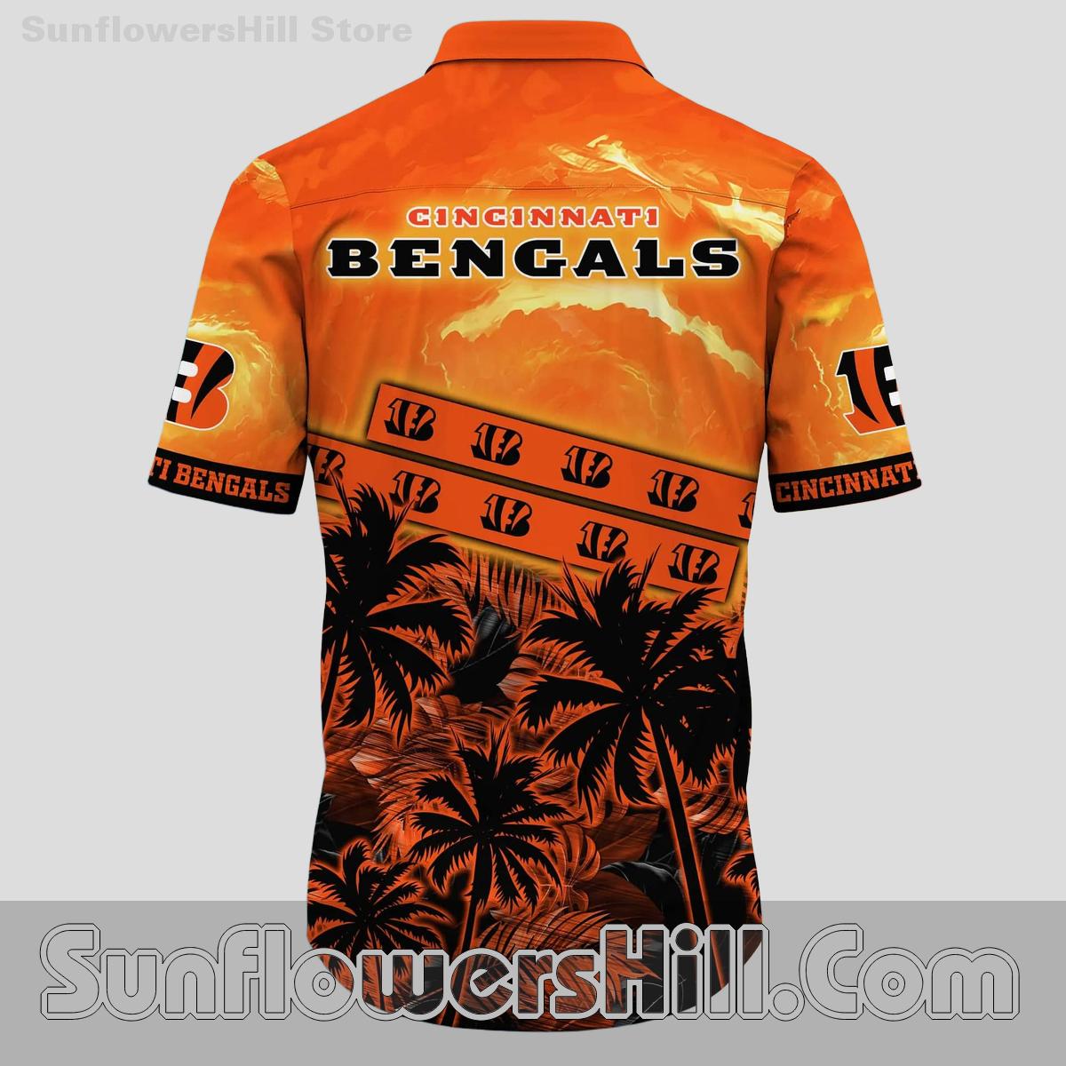 Cincinnati Bengals Palm Tree Button Up Shirt for Summer Tailgates