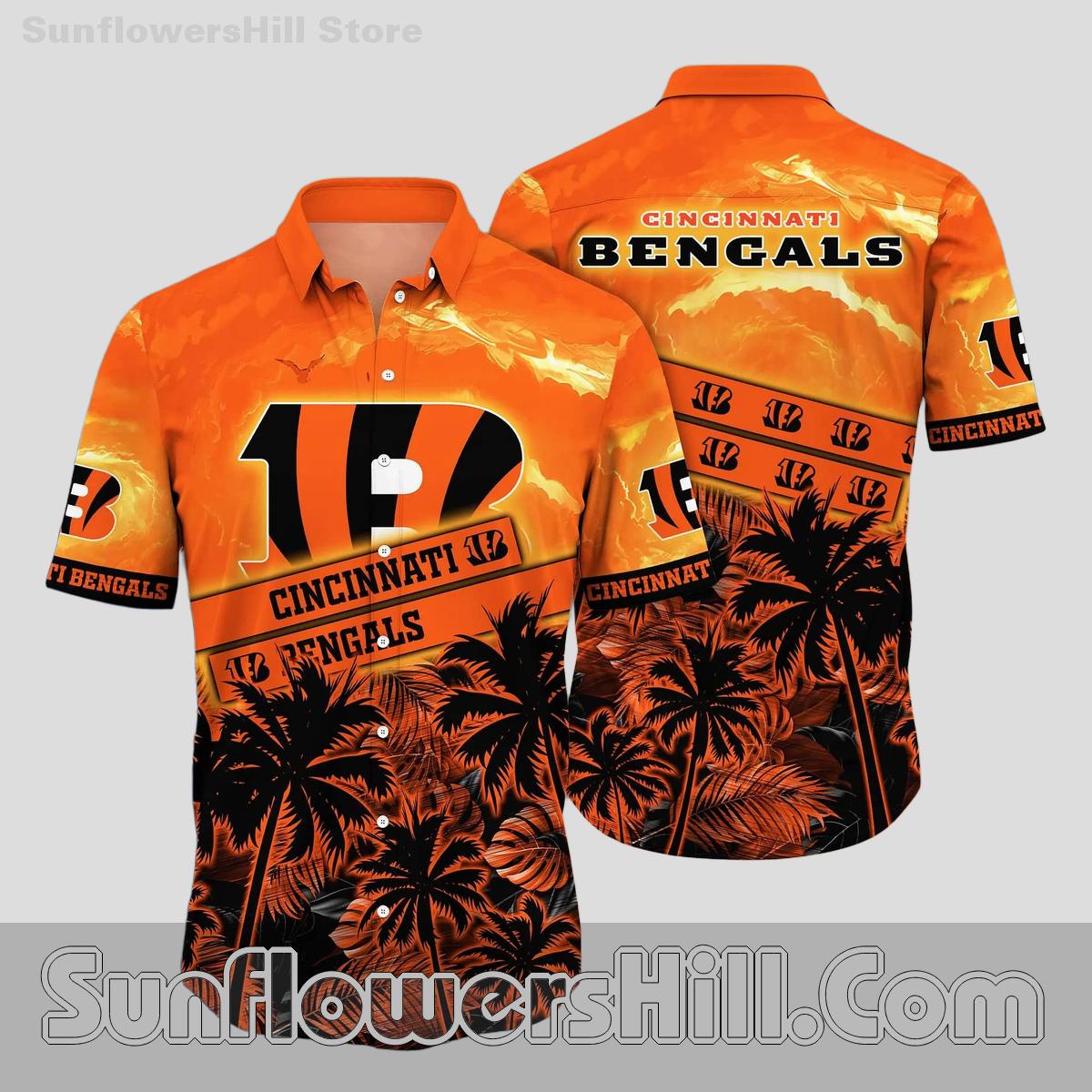 Cincinnati Bengals Palm Tree Button Up Shirt for Summer Tailgates