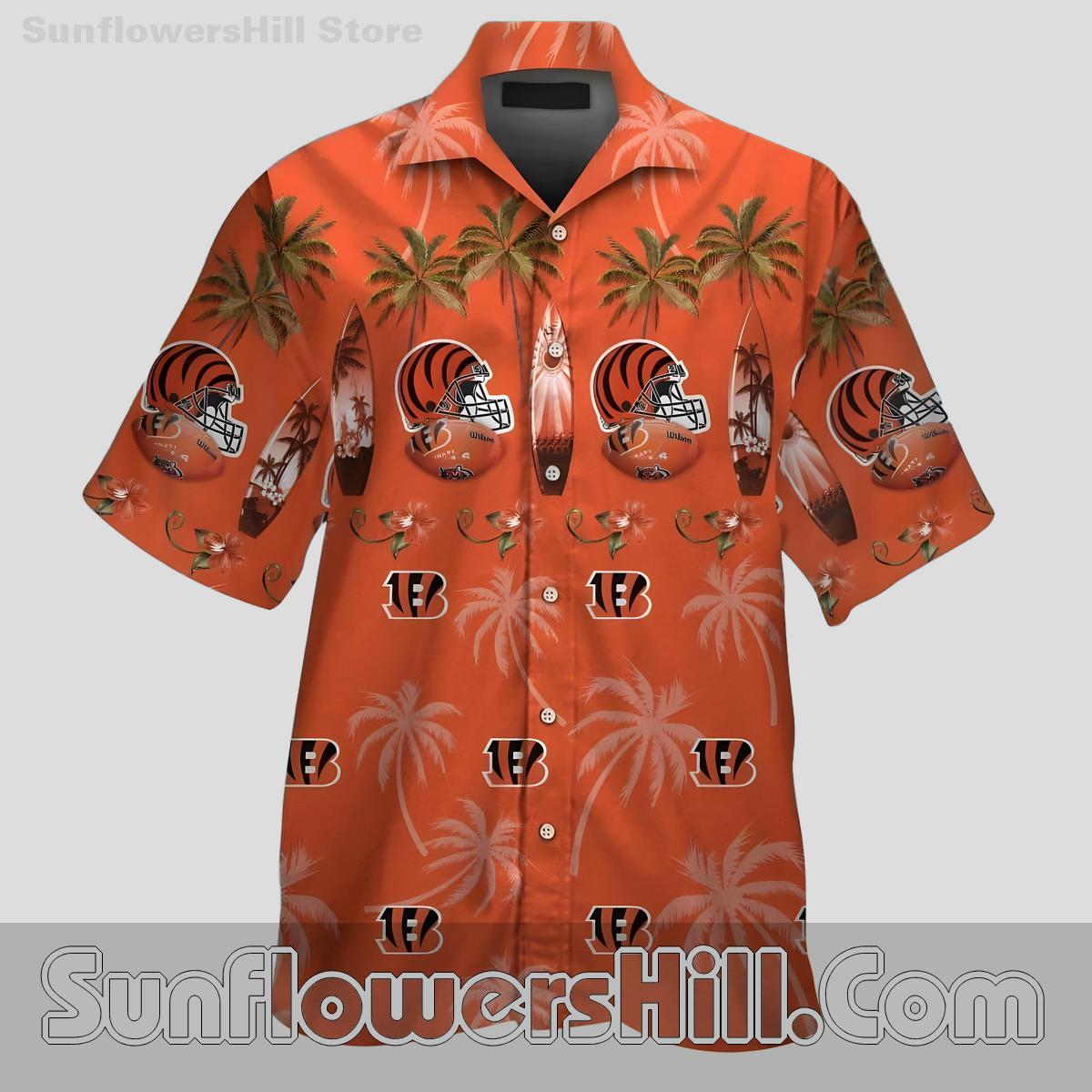 Cincinnati Bengals Palm Tree Helmet Hawaiian Shirt for Beach Tailgates