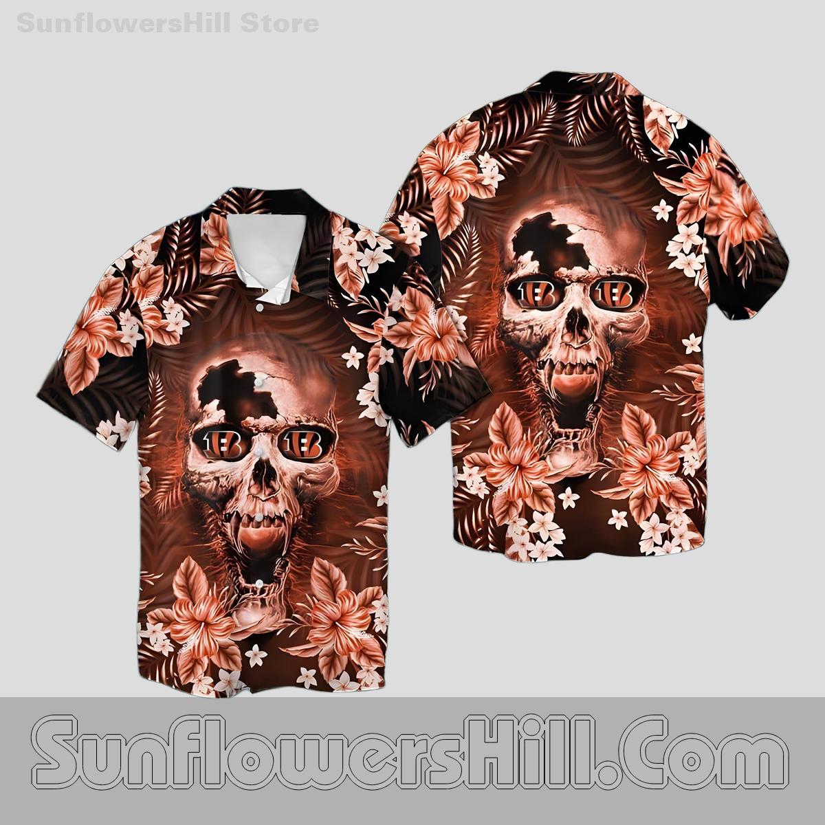 Cincinnati Bengals Skull Floral Hawaiian Shirt for Summer Tailgates