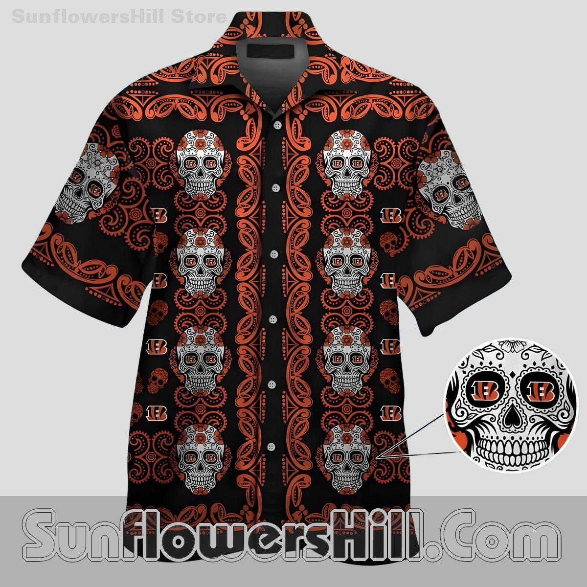 Cincinnati Bengals Sugar Skull Black Button Up Shirt for Game Day Fans