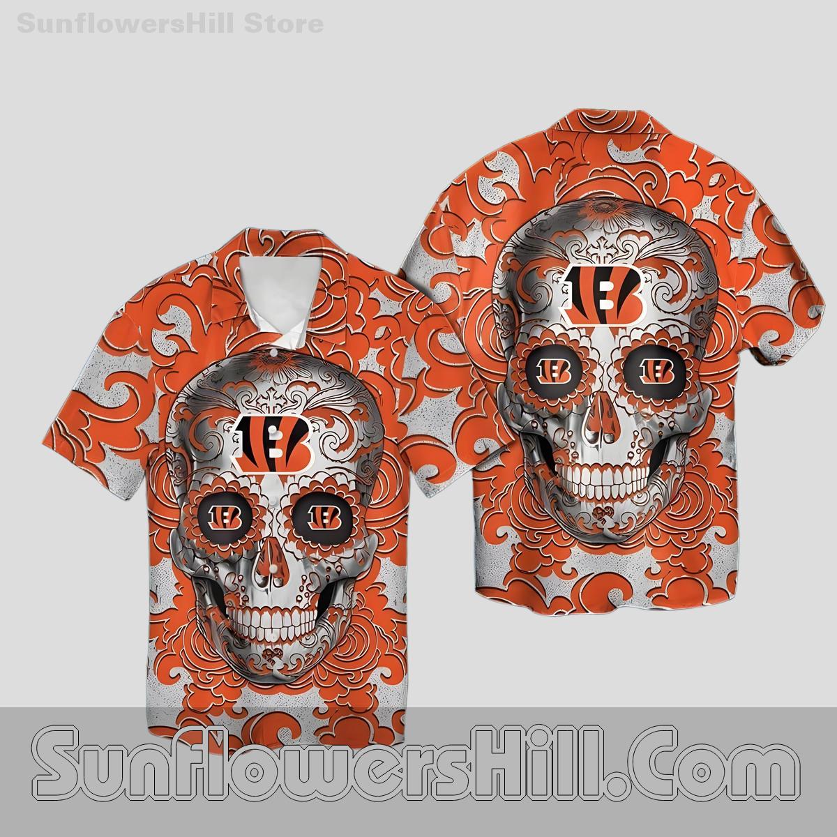 Cincinnati Bengals Sugar Skull Hawaiian Shirt for Game Day Vibes