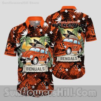 Cincinnati Bengals Sunset Car Hawaiian Shirt for Beach Trip Fans