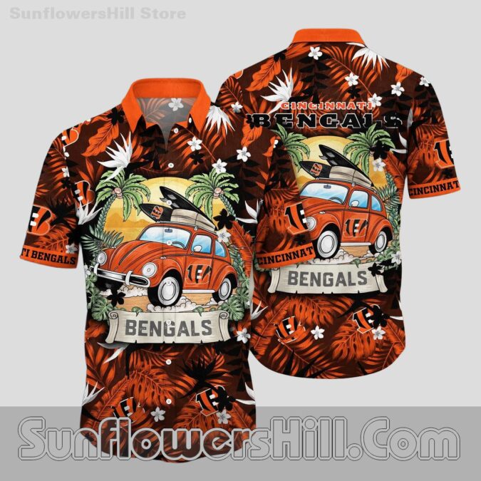 Cincinnati Bengals Sunset Car Hawaiian Shirt for Beach Trip Fans