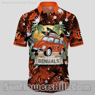 Cincinnati Bengals Sunset Car Hawaiian Shirt for Beach Trip Fans