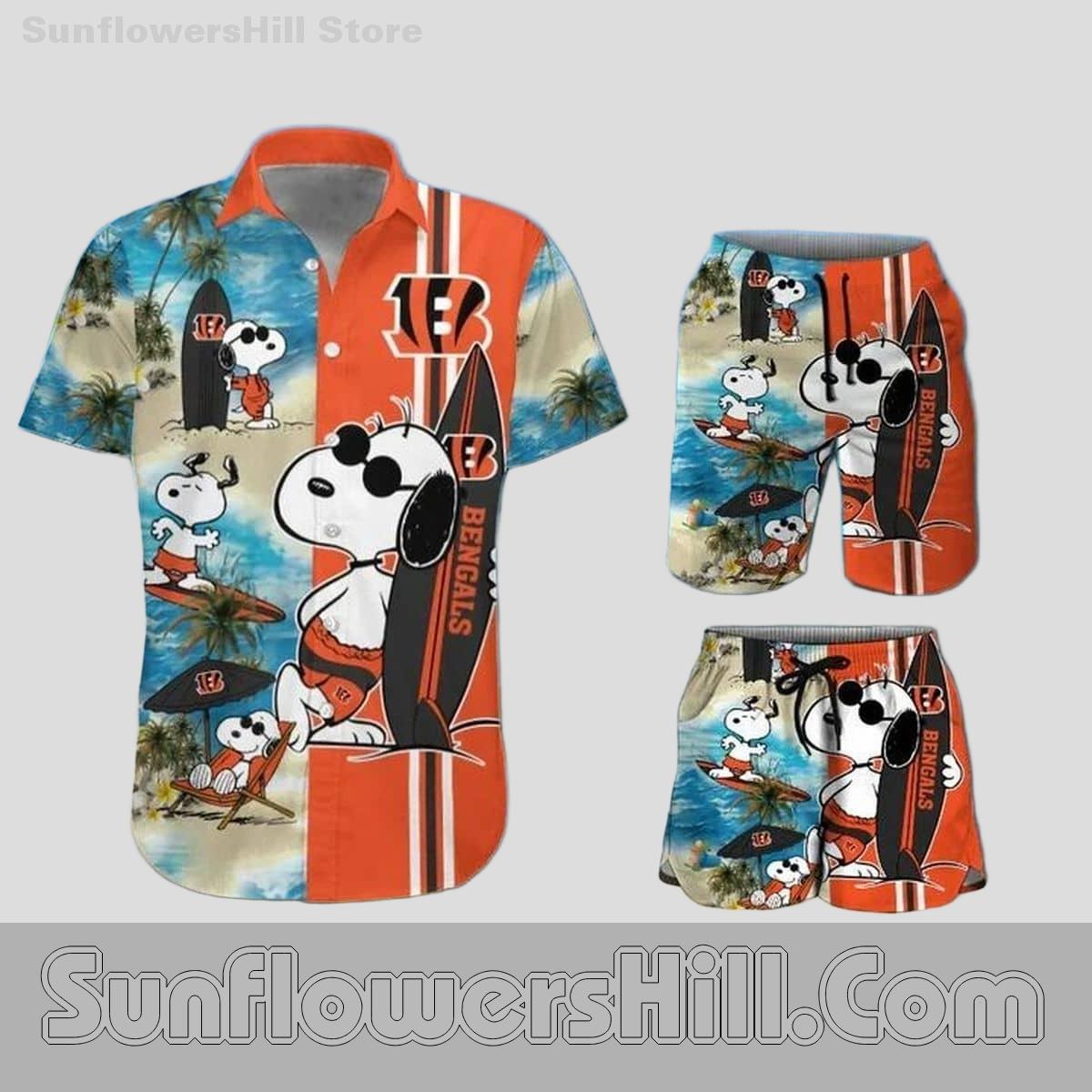 Cincinnati Bengals Surfboard Snoopy Hawaiian Shirt for Beach Trips