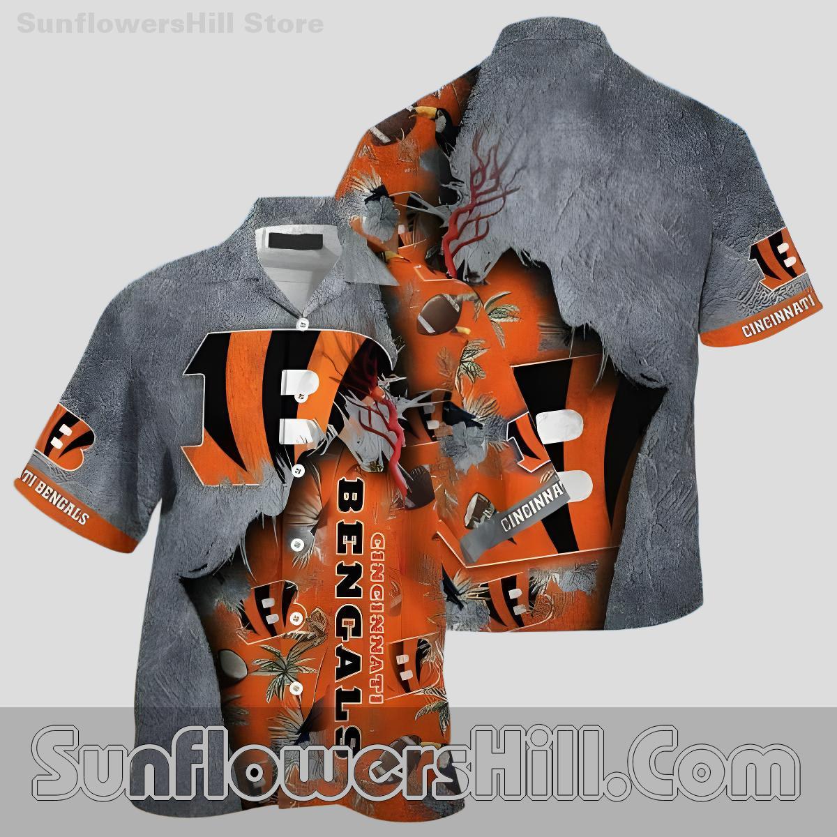 Cincinnati Bengals Torn Gray Orange Button Up Shirt for Game Day Fans