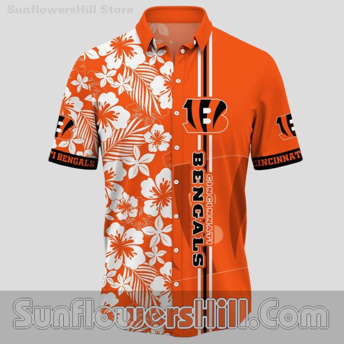 Cincinnati Bengals White Hibiscus Button Up Shirt for Beach Trips