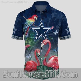 Official Looking Cowboys Floral Shirt with Flamingos and Jungle Leaves for Texas Football Lovers
