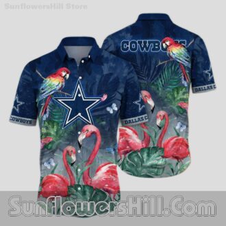 Official Looking Cowboys Floral Shirt with Flamingos and Jungle Leaves for Texas Football Lovers