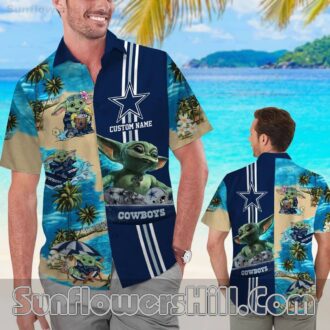 Custom Name Baby Yoda & Cowboys Game Day Aloha Shirt - Unique Personalized Football Fan Gear