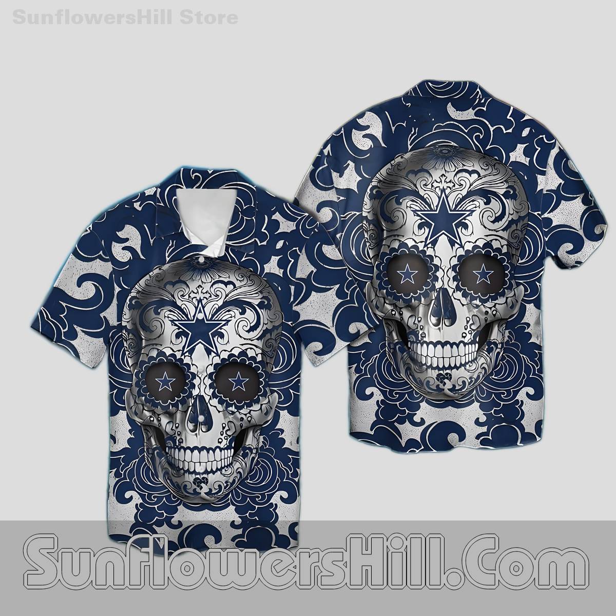 Dallas Cowboys Day of the Dead Button Up Shirt for NFL Fans
