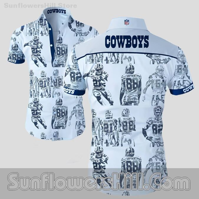 Dallas Cowboys Elliott and Bryant White Button Up Shirt for Summer Parties