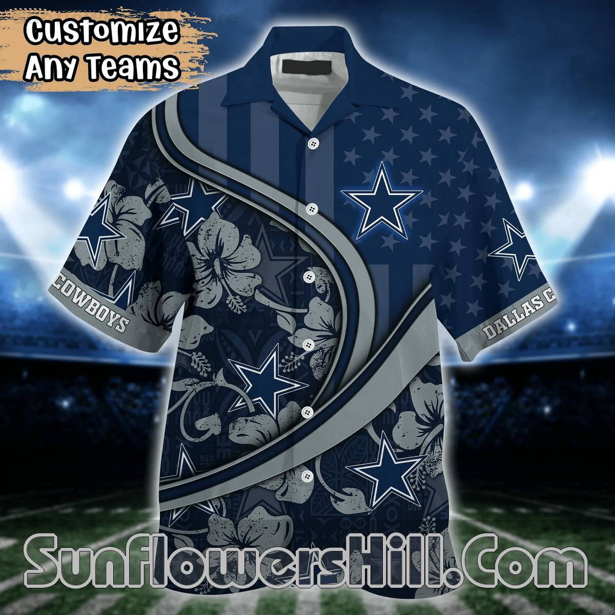 Dallas Cowboys Floral and Flag Button Up Shirt for Beach Days