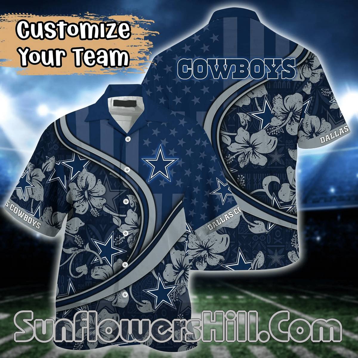 Dallas Cowboys Floral and Flag Button Up Shirt for Beach Days