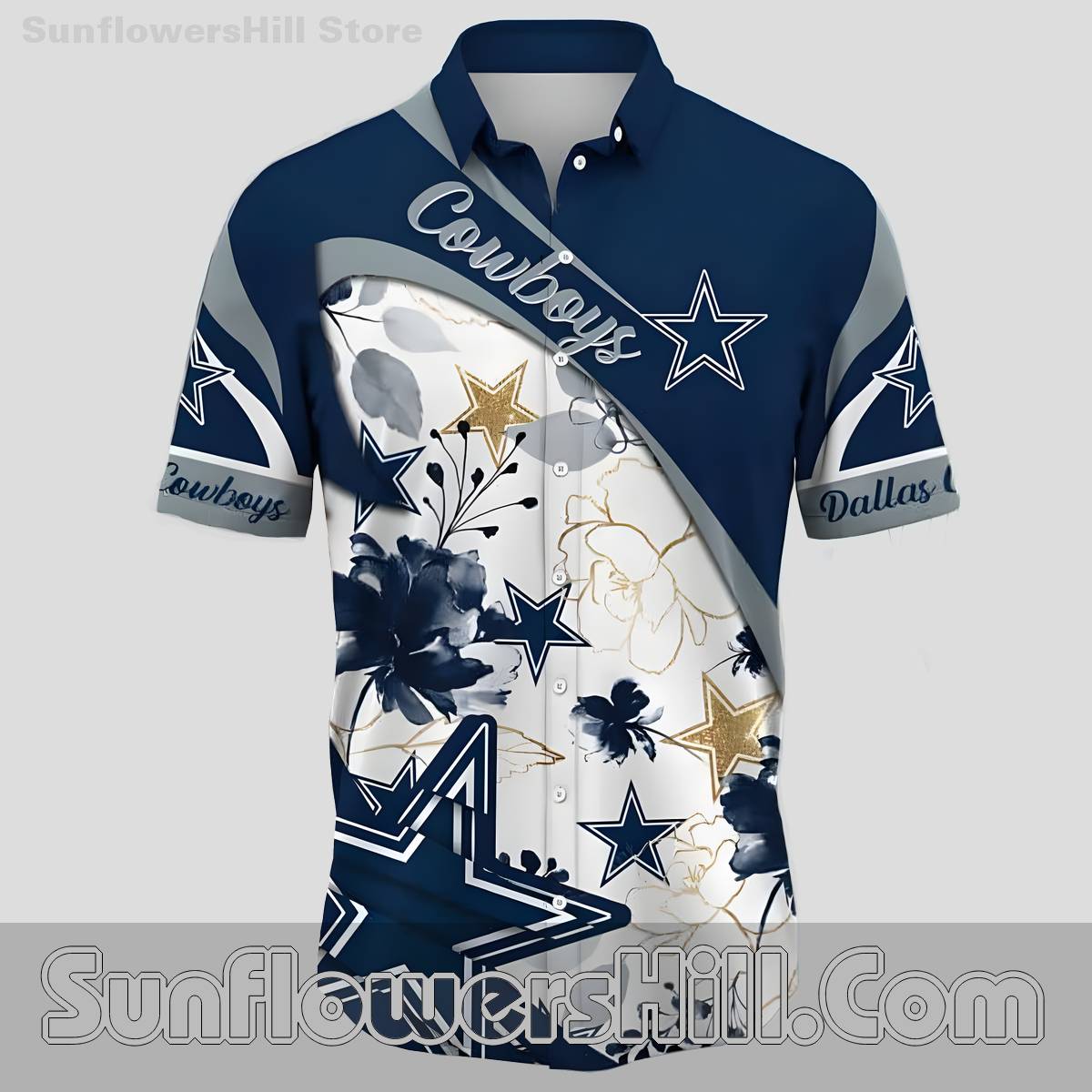 Dallas Cowboys Floral Design Button Up Shirt for Summer BBQs