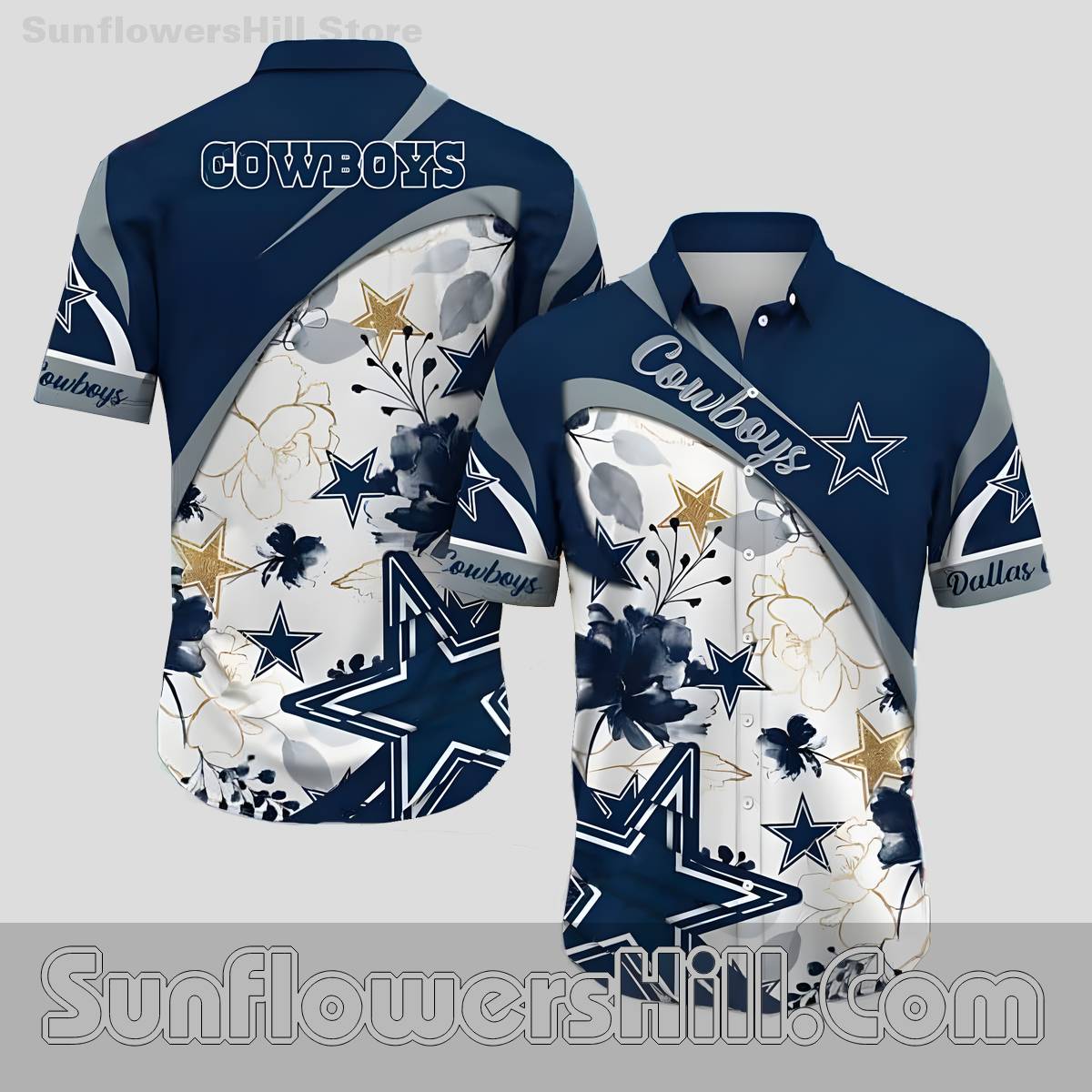 Dallas Cowboys Floral Design Button Up Shirt for Summer BBQs