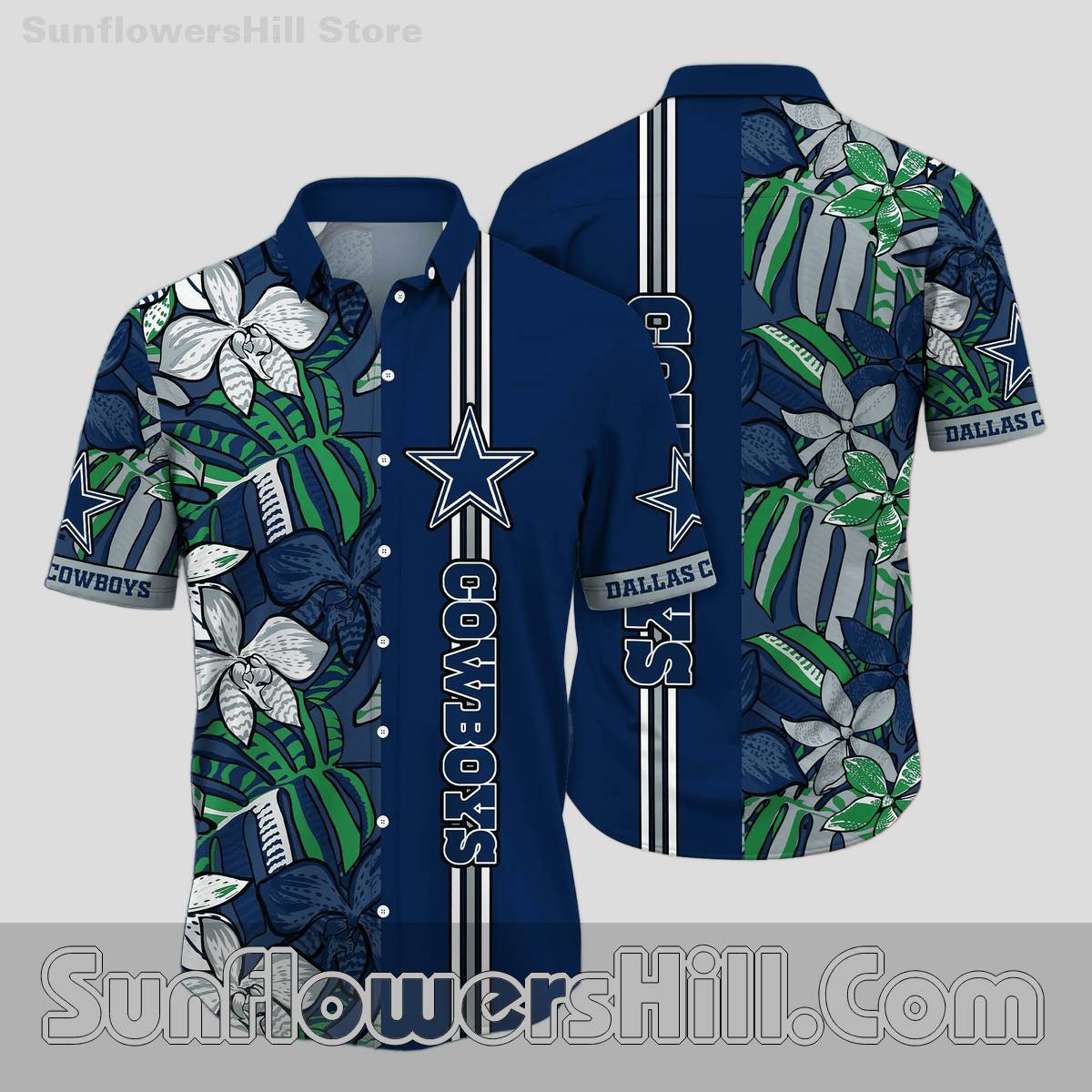 Dallas Cowboys Green Palm Print Aloha Shirt for BBQ Parties