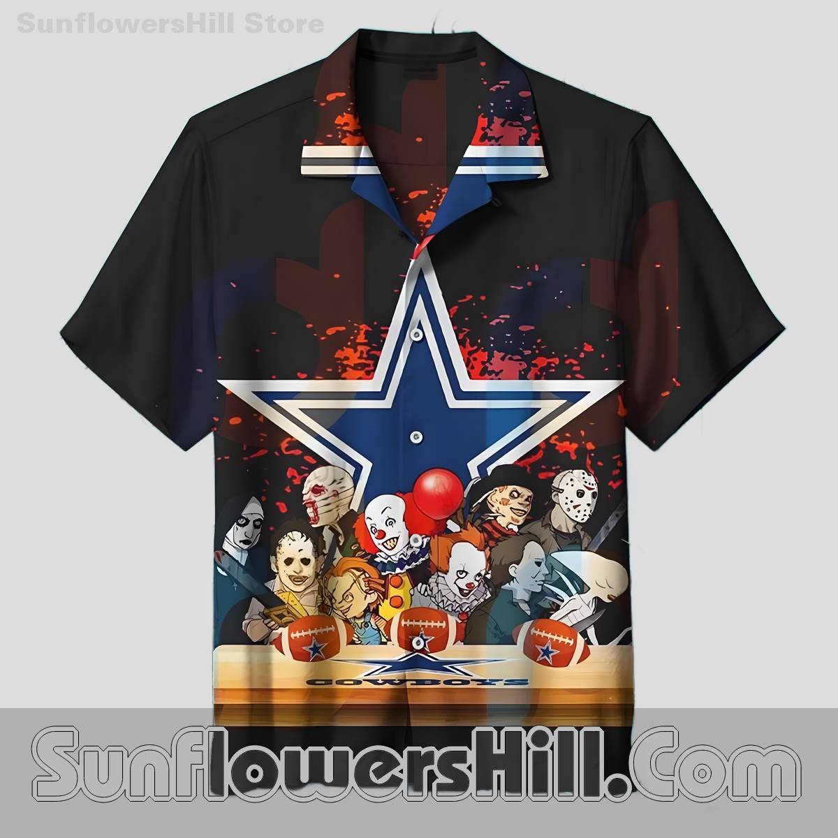 Dallas Cowboys Halloween Scary Print Aloha Shirt for NFL Lovers